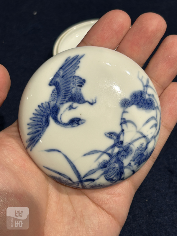 民国 青花花鸟印盒 - 图2
